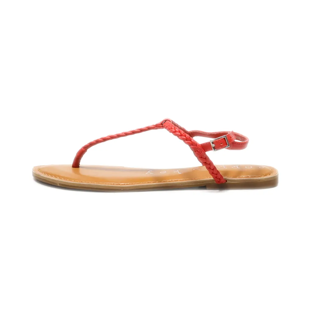 Copper Key Flat Sandals Leather Red Colour For Women