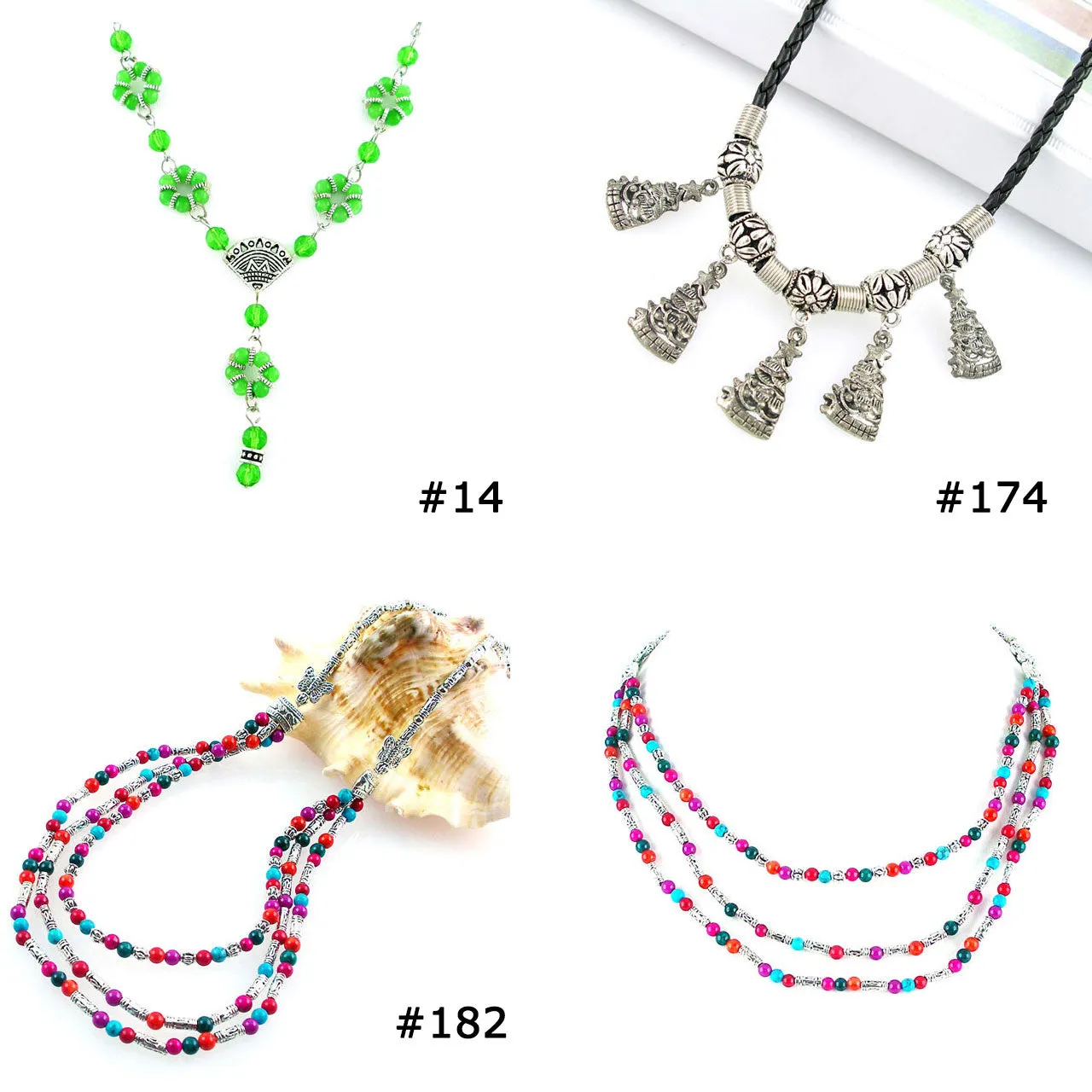 LOT OF 10  Necklaces Tribal Ethnic Tibetan Behemian Shell Stone & More